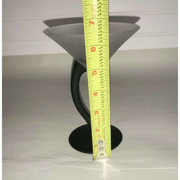 Pair of Frosted Glass MARTINI GLASSES w BLACK Swerve Stem Modern - Picture 7 of 10